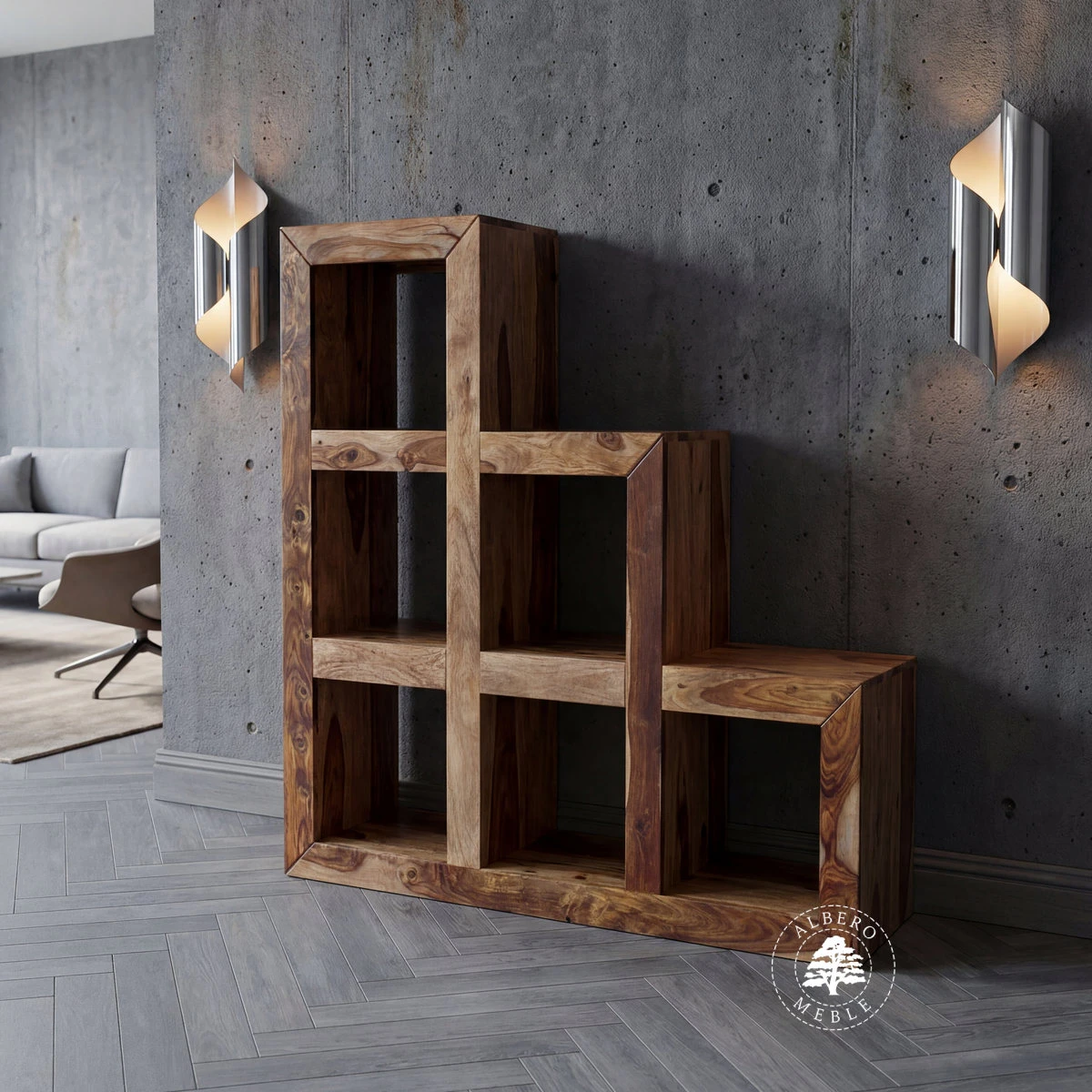 Regał schodkowy drewniany Modern Cube