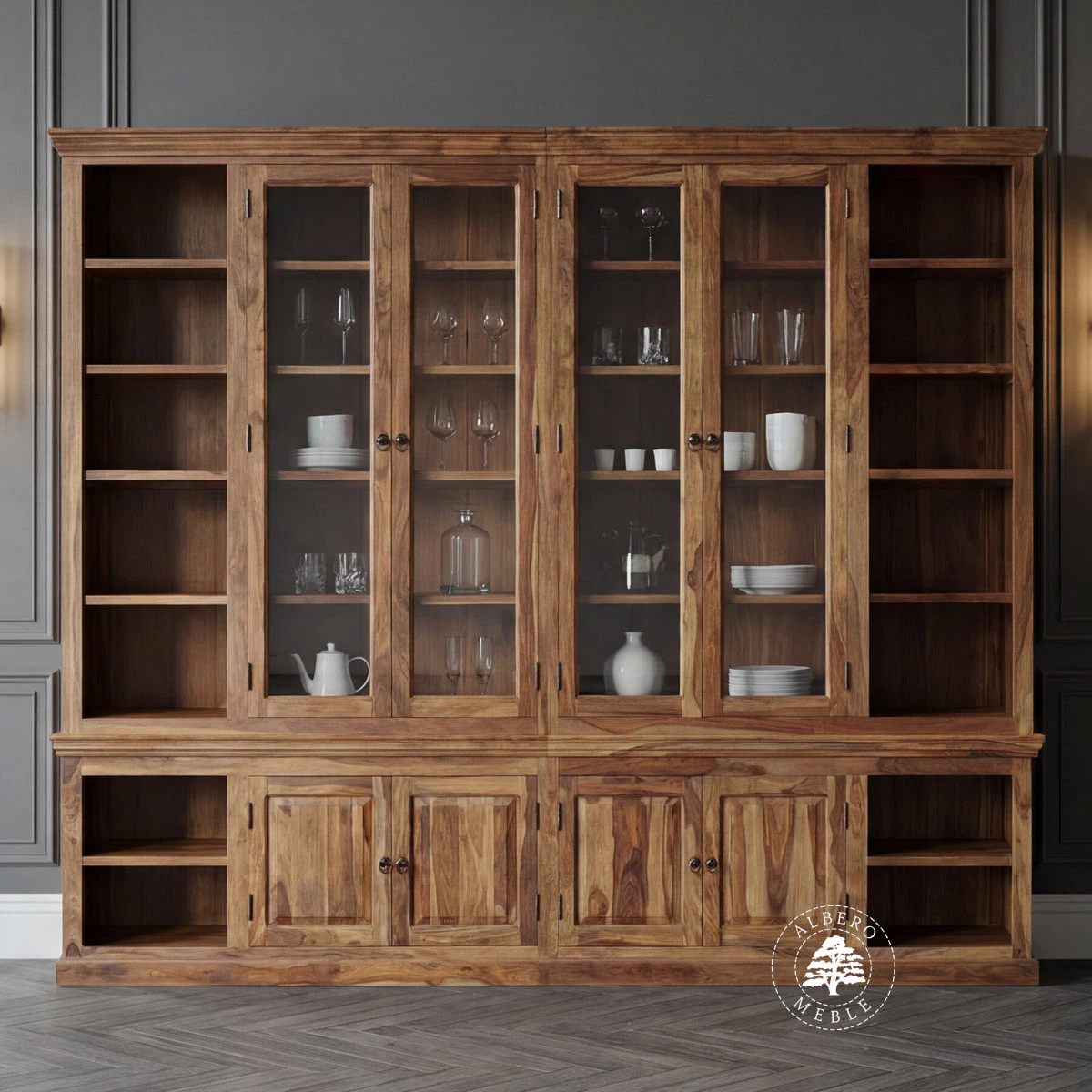 Klasyczna biblioteka z litego drewna