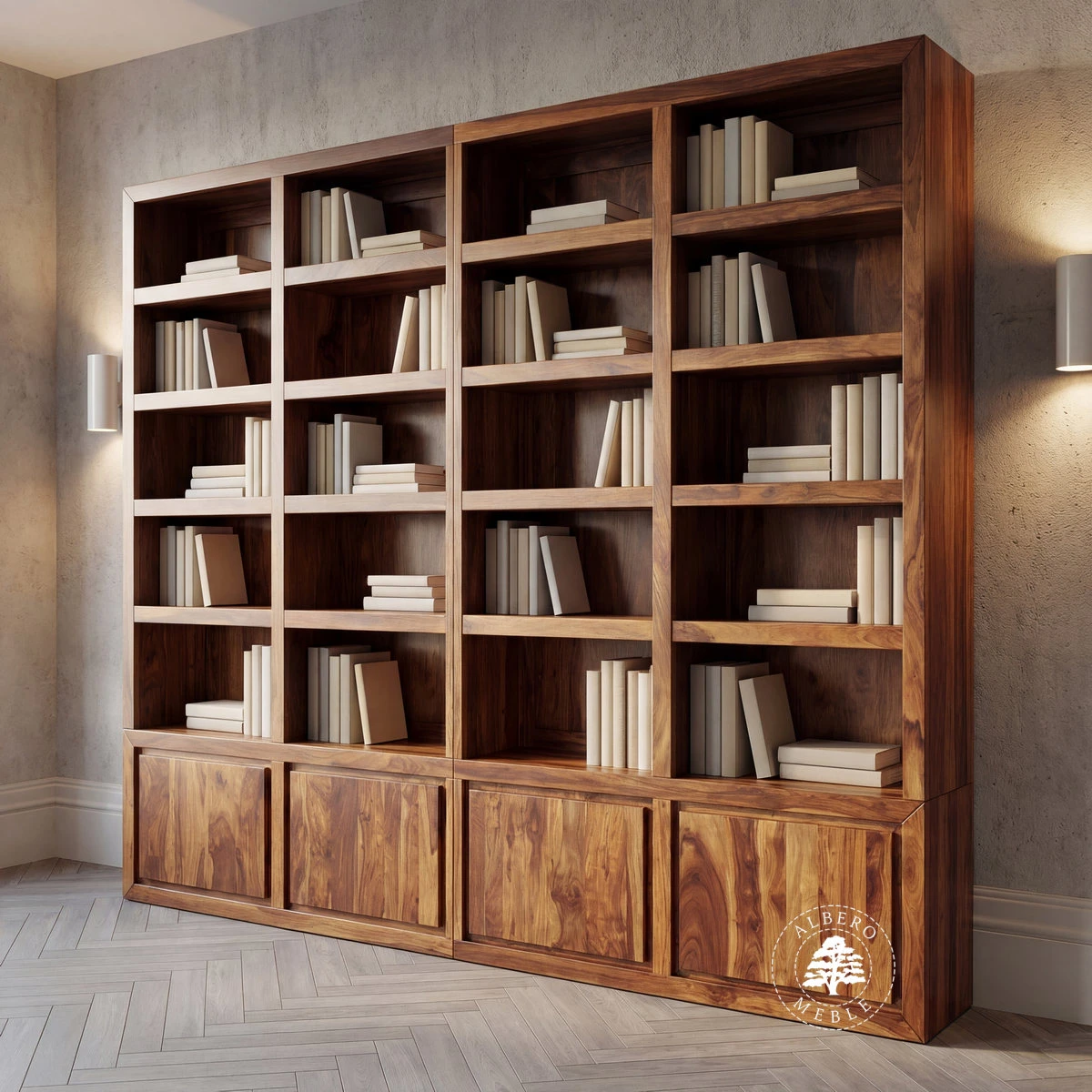 Duża, Nowoczesna Biblioteka na Zamówienie z Litego Drewna