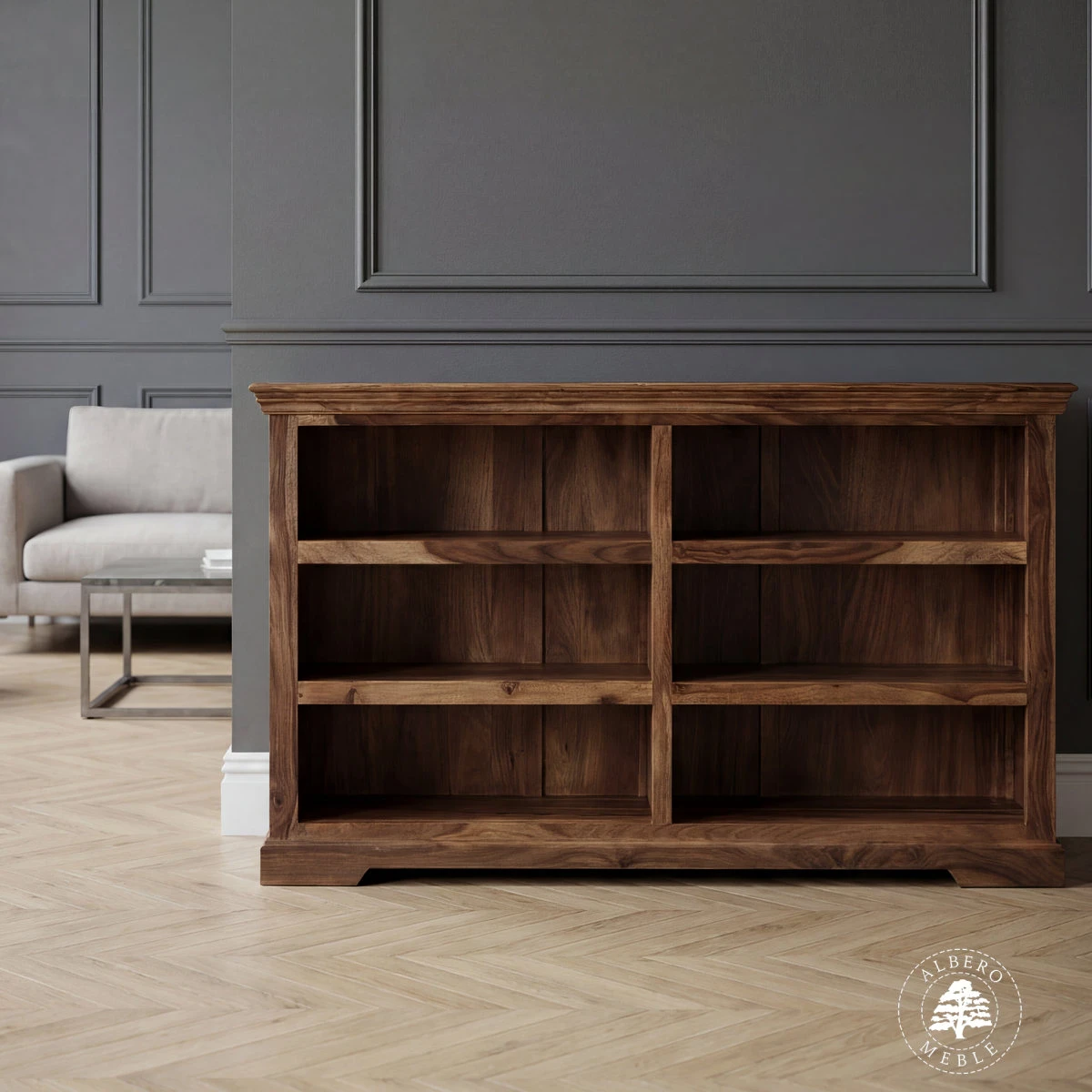 Niska biblioteczka drewniana