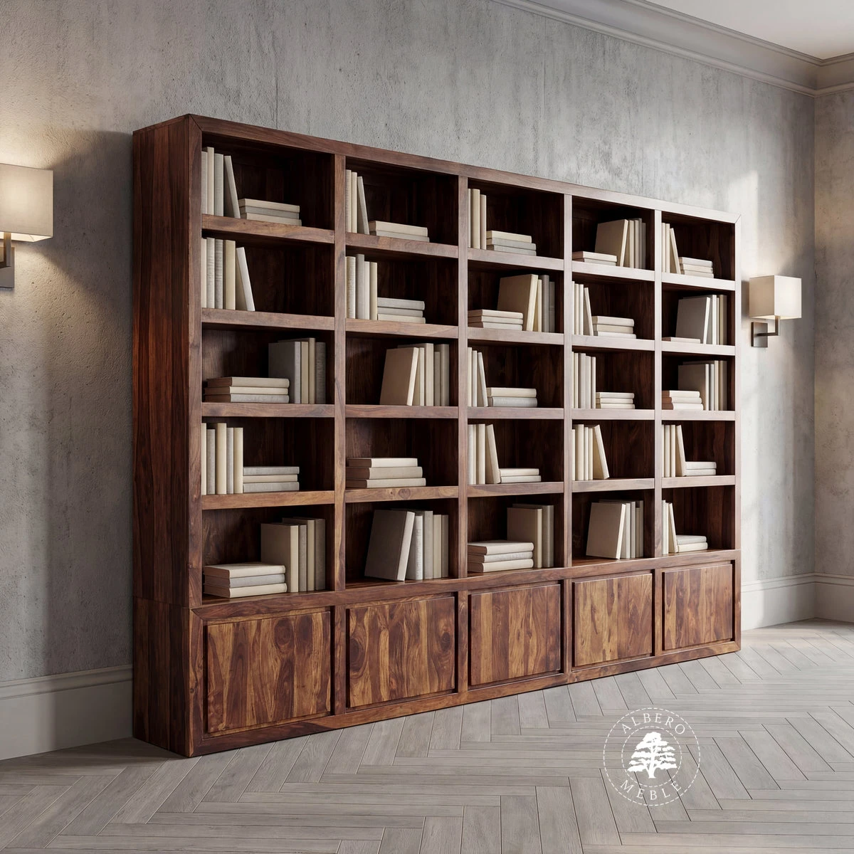Nowoczesna Biblioteka na Wymiar z Litego Drewna