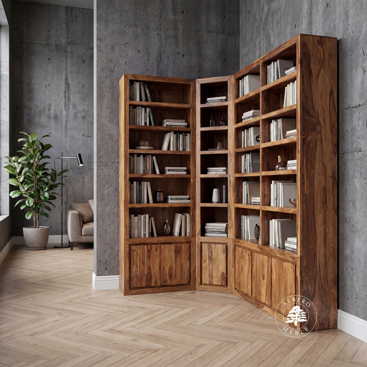Narożna Biblioteka Drewniana na Wymiar