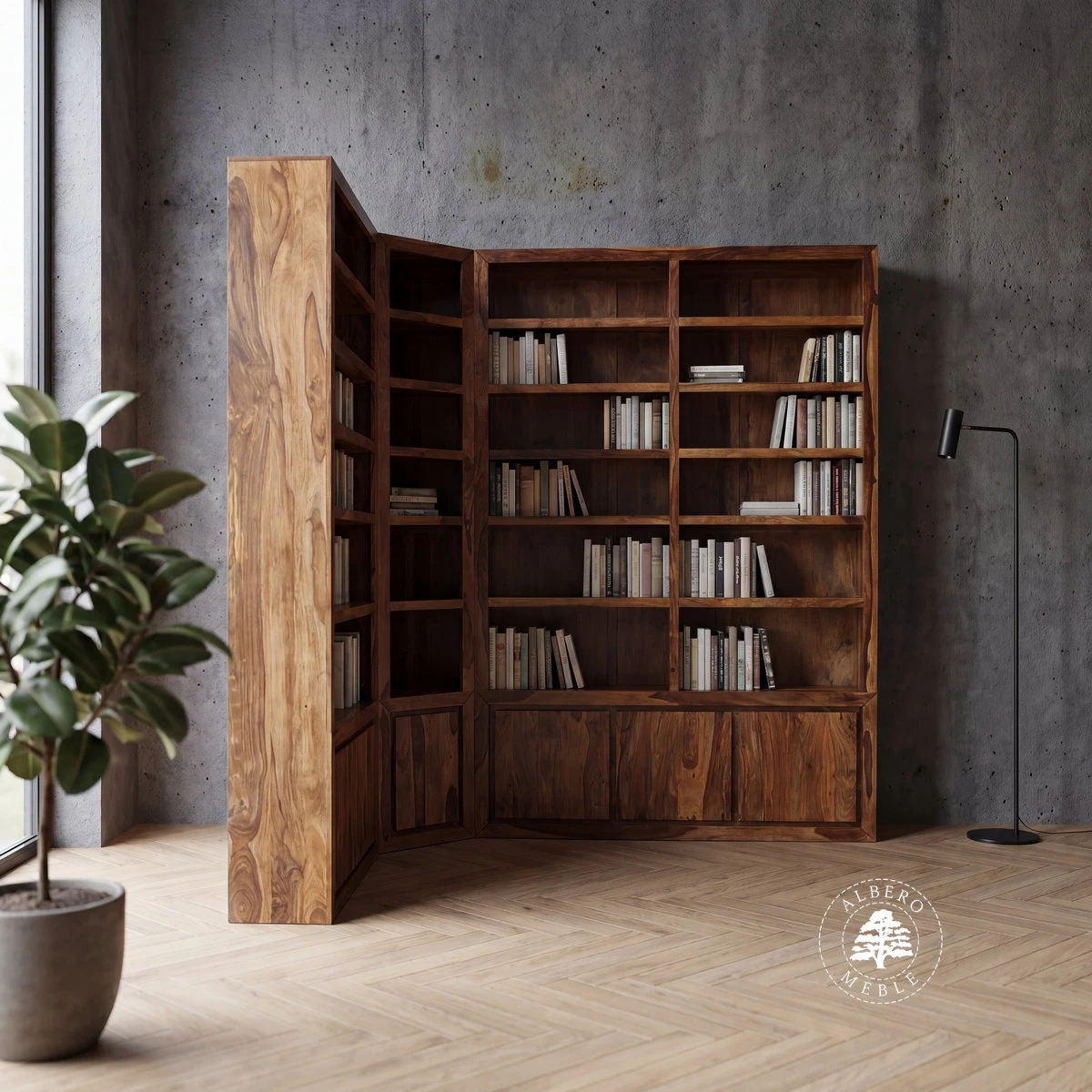 Narożna Biblioteka Drewniana na Wymiar