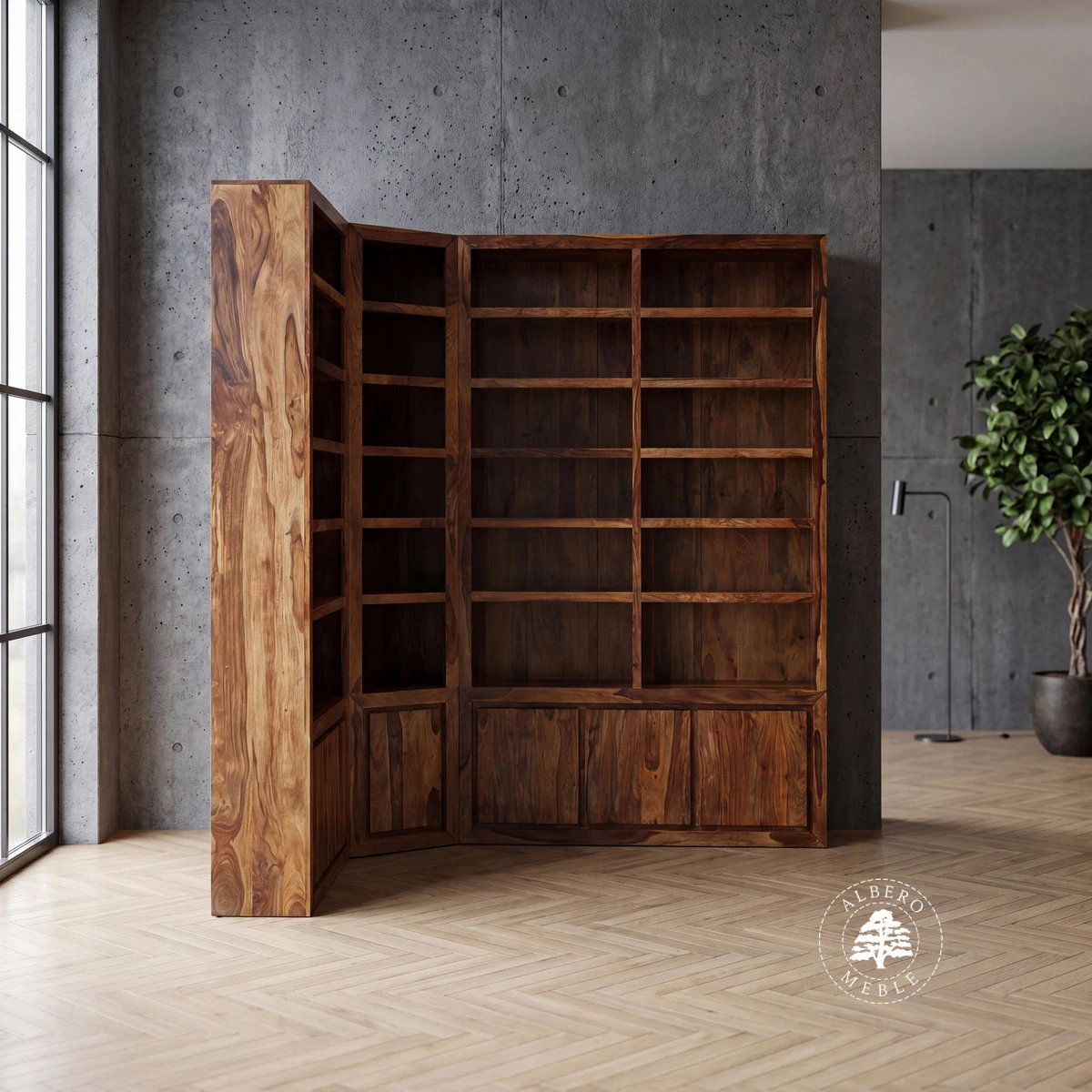 Narożna Biblioteka Drewniana na Wymiar