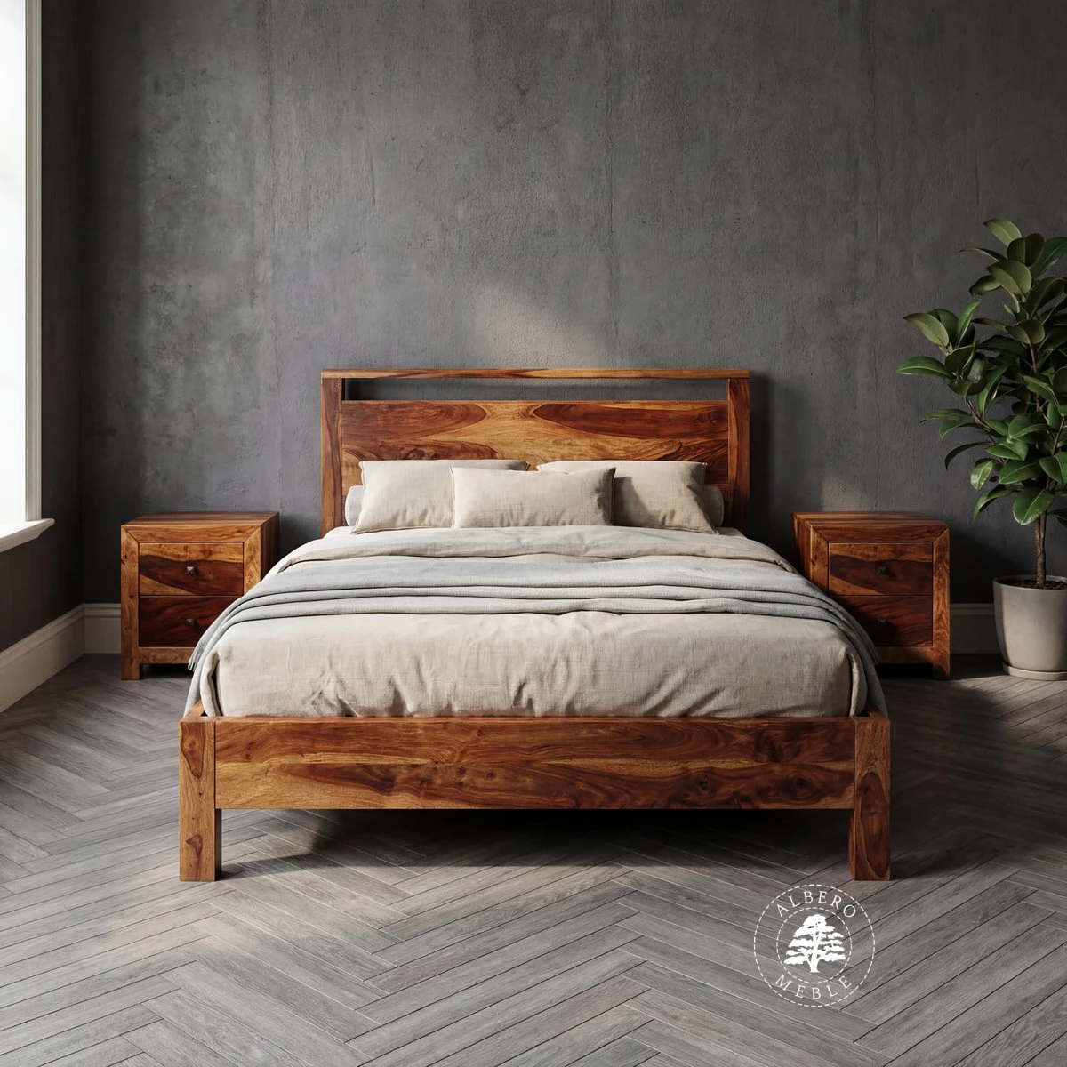 Łóżko Modern Cube z drewna palisandru
