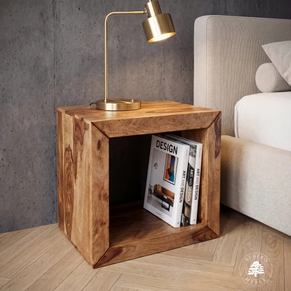 Nowoczesna półka Modern Cube z drewna litego palisander