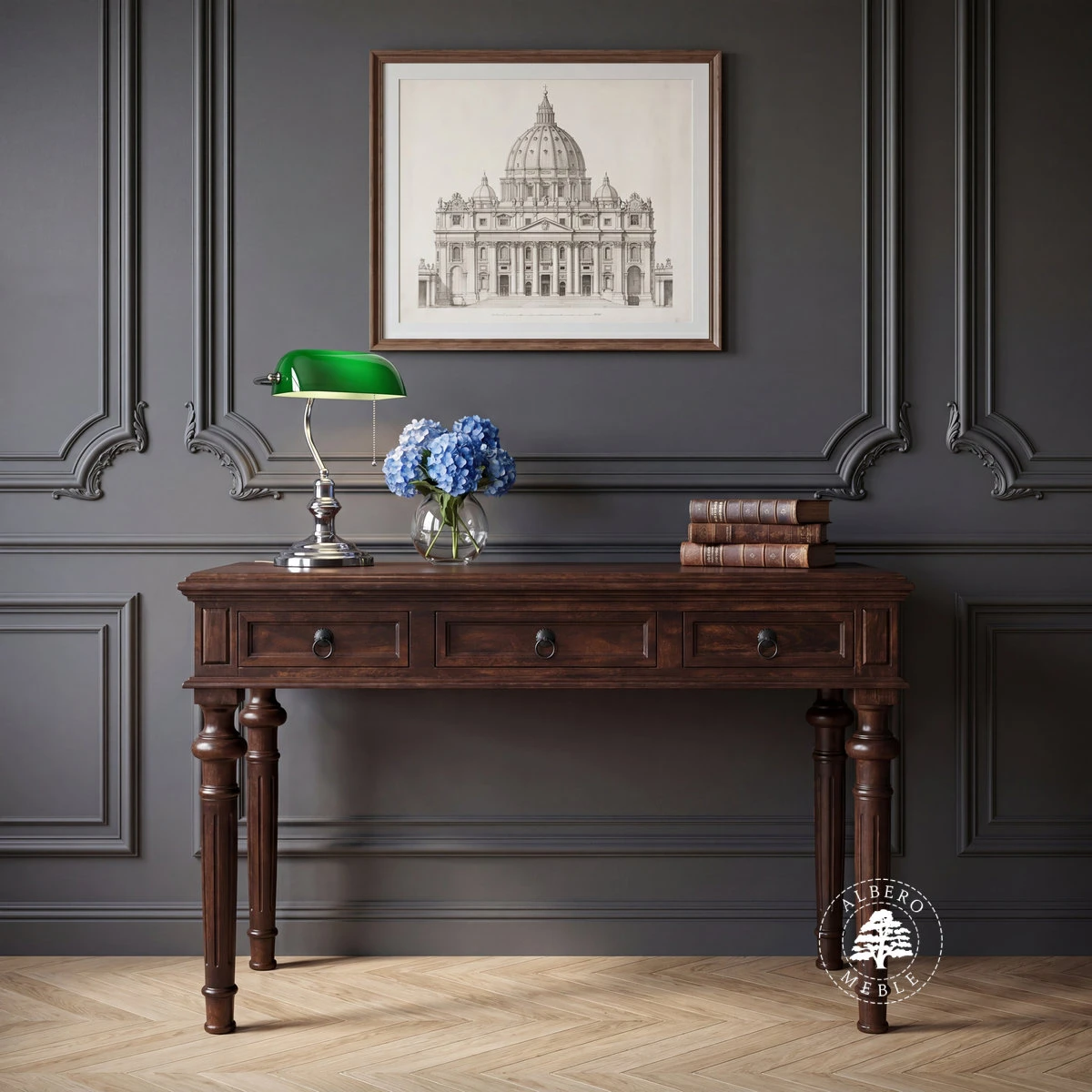 Stylizowana konsola wykonana z litego drewna palisandrowego